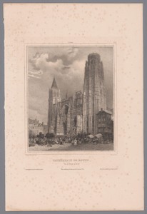 Zicht op het hoofdportaal van de Onze-Lieve-Vrouwekathedraal te Rouen