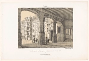Zicht op het interieur van het kasteel van Blois met de achtkantige traptoren van koning Frans I