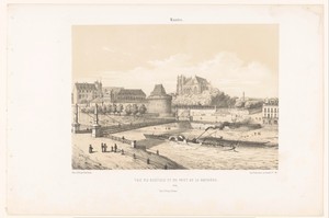 Zicht op het kasteel en de Pont de la Rotonde over de Loire in Nantes