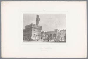 Zicht op het Palazzo Vecchio en de Loggia dei Lanzi te Florence