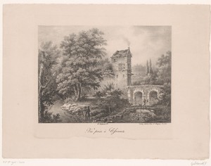 Zicht op ruïne aan de rivier de Essonne