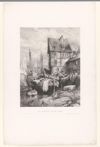 Zicht op schepen aan de kade in een havenplaats