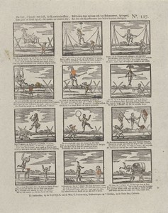 Zie hier, ô jeugd! met lust, de koordendanssery, / Dat gaat 'er stout op af; dat maakt uw zinnen bly; / Beschouw daar nevens ook het balanceeren, springen, / En hoe die kunstenaars hun leden kunnen dwingen