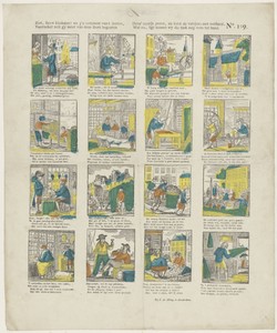 Ziet, lieve kinderen! als g'u verpoost van 't leeren, / Voorzeker zult gy meer van deze soort begeeren / Deez' mooije prent, en leest de versjens met verstand, / Wel nu, ligt nemen wy die taak nog eens ter hand