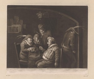 Zingende mannen bij een herberg