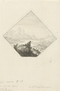 Zittend figuur in een weids landschap
