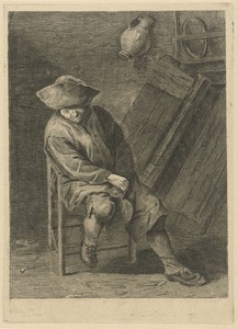 Zittende boer met kruik