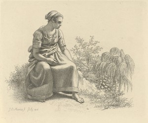 Zittende jonge vrouw in een landscahp