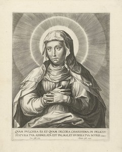 Zittende Maria met aureool