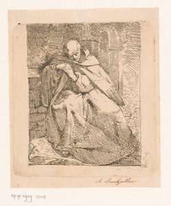 Zittende monnik met boek en staf