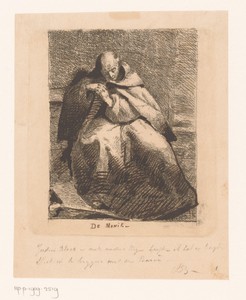 Zittende monnik met boek en staf