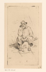 Zittende oude visser