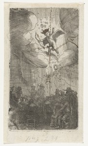 Zittende paren onder Cupido in de wolken