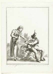 Zittende soldaat en melkmeisje
