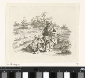 Zittende vrouw en een meisje