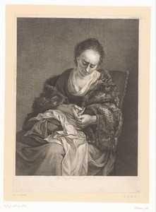 Zittende vrouw met naaiwerk
