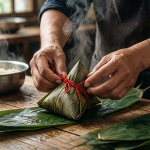 Zongzi Being Wrapped