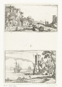 Zuidelijk landschap en Gezicht op een baai met galjoen