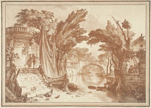 Zuidelijk landschap met huizen aan rivier